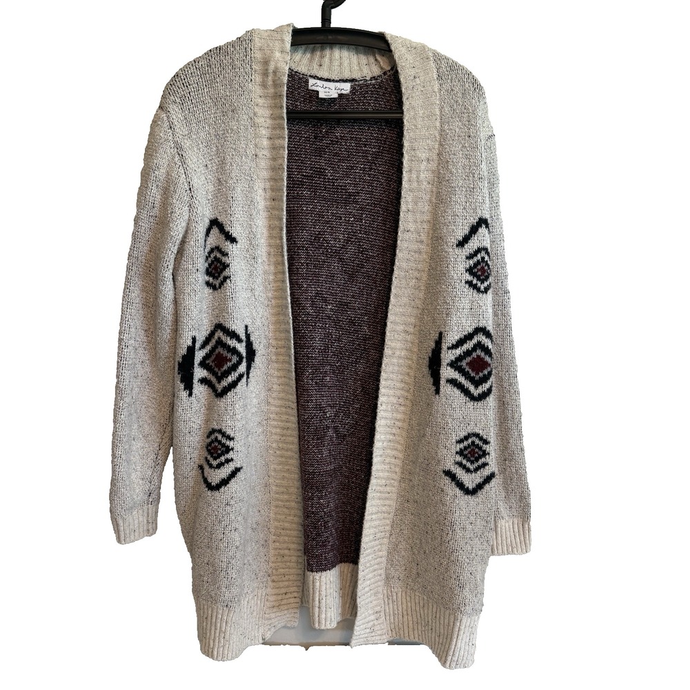 London Kaye Womens Open Front Aztec Print Cardigan Sz Med Southwestern Outdoorsy